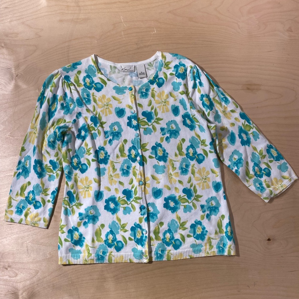 Kim Rogers Floral Cardigan in Blue and Green Medium (QK)